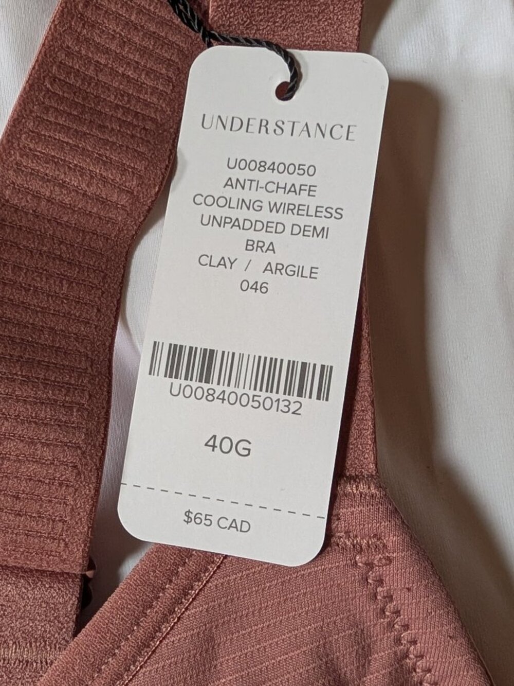 Understance - Cooling Wireless Unpadded Demi Bra, Red Clay 40G NWT